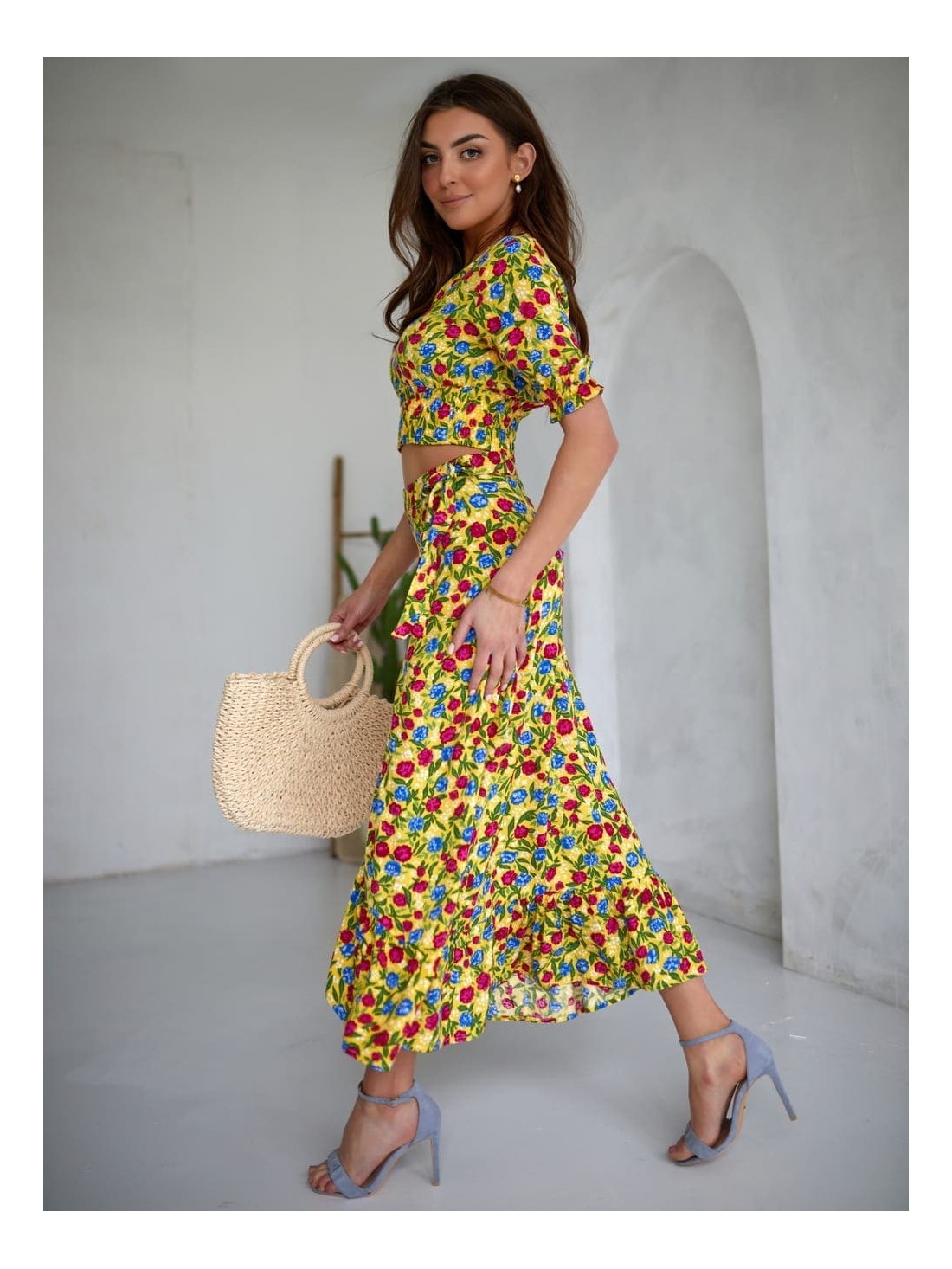 Summer set with flowers, yellow maxi blouse and skirt 3364 - Online store - Boutique